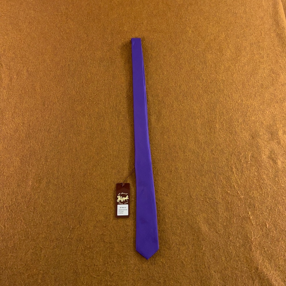 St. Patrick Mens OS Purple Solid Microfibre Skinny Necktie NWT